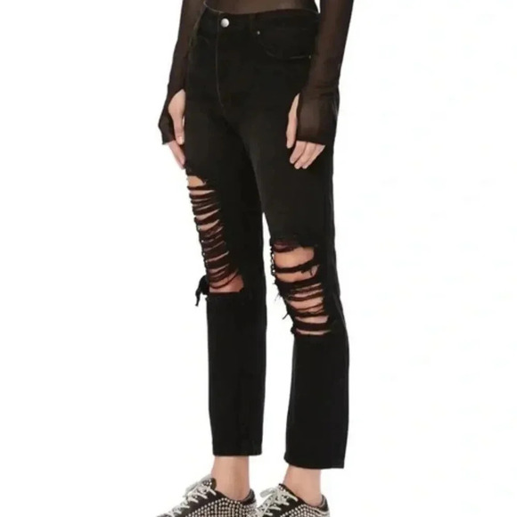AFRM Cyrus Super High Rise Crop Jean Black Distressed NWT - Picture 4 of 11